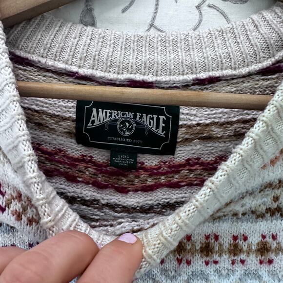 American Eagle Fair Isle Knit Sweater – Neutral Cream Multi – Women’s Large - Picture 4 of 8